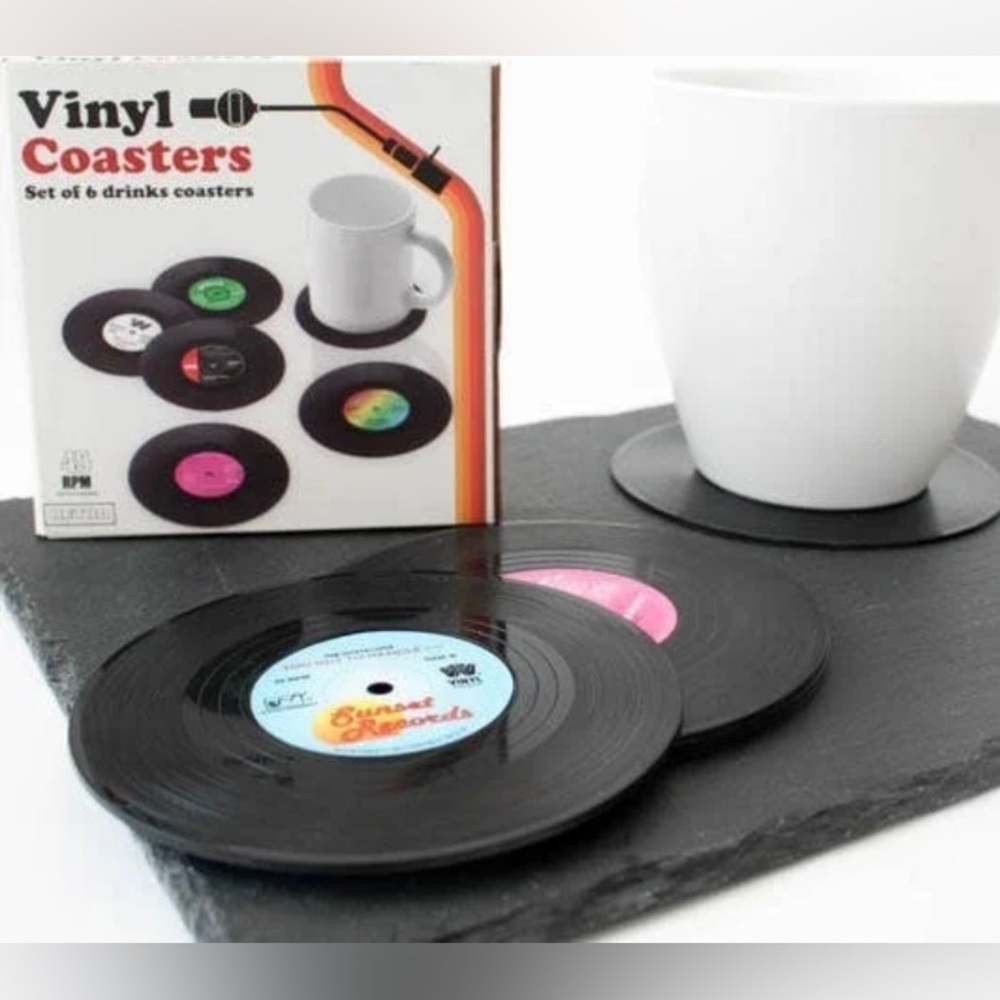 COASTERS RETRO VINYL DRINK COASTERS SET.